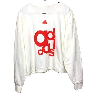 adidas White Slouchy Sweatshirt Long sleeve Red Logo Sweater Boat neck Sz M